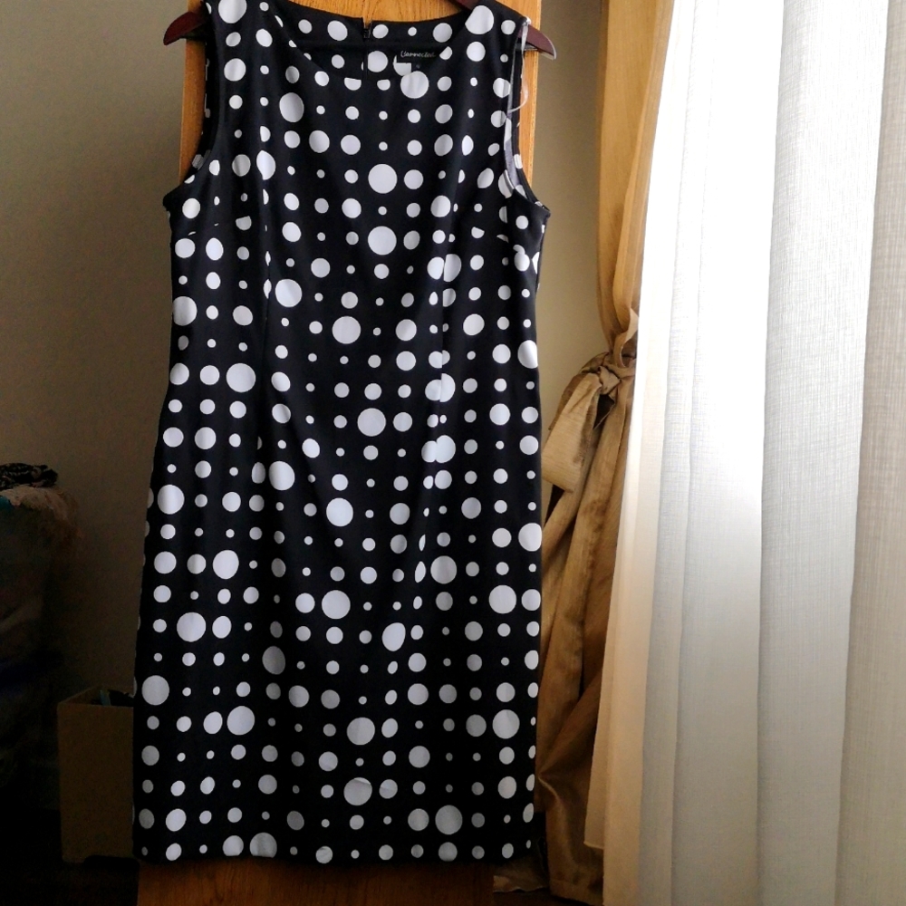 Polka dot black & white sheath dress